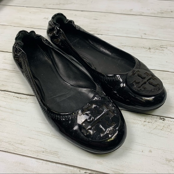 Tory Burch Reva Logo Black Patent Ballet Flats - Picture 16 of 16
